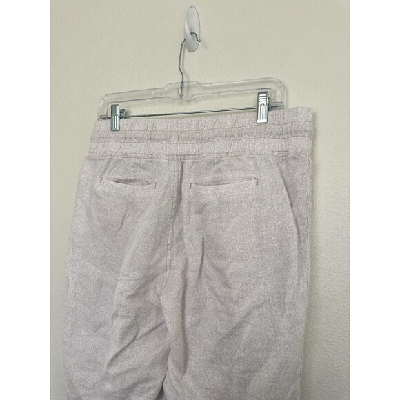 Athleta Cabo Linen Joggers White Drawstring Micro Cheetah Beach Women's Size 10 - Picture 7 of 9